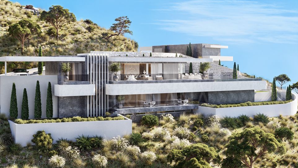 Brand new contemporary style villa with panoramic sea and lake views for sale in La Quinta, Benahavis