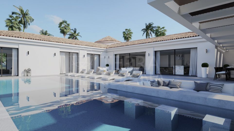 Villa de lujo con tranquilas vistas al golf y a la montaña en venta en Los Naranjos, Nueva Andalucía, Marbella