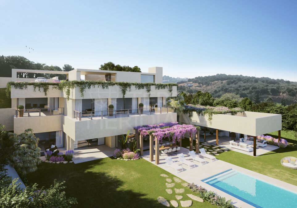 Stunning off-plan contemporary style villa with 5 bedrooms and sea views for sale in Los Flamingos, Benahavis