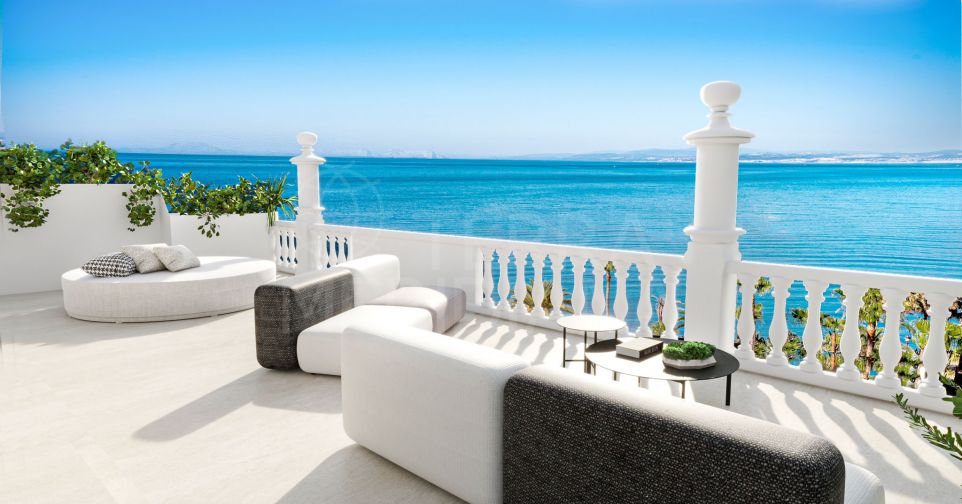 Absolute turn-key seafront duplex penthouse for sale in exclusive 5* Las Dunas Park, Estepona
