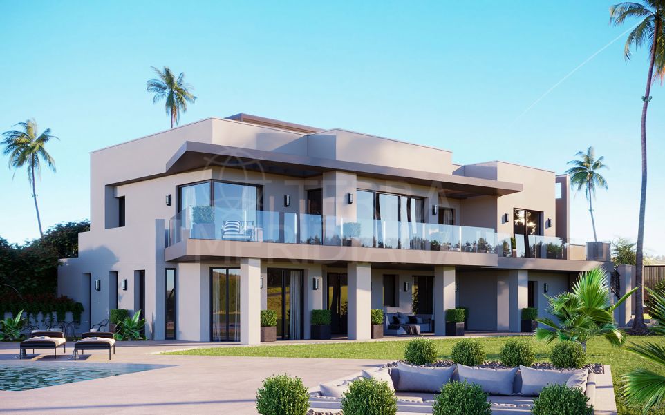 Villa de lujo moderna sobre plano con vistas panorámicas al mar en venta en Nagüeles, Marbella
