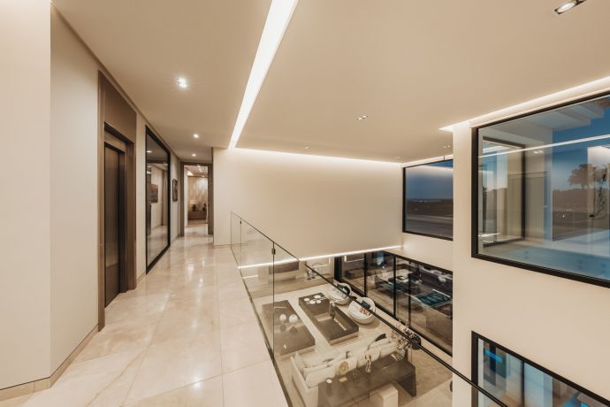 Photograph of inside Villa Aurora from the first floor interior balcony