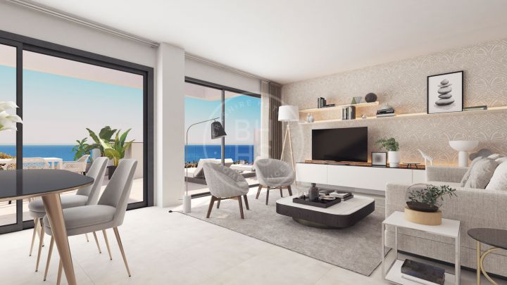 Stunning apartment on the lower level in an off-plan development with views to the Mediterranean Sea and the beaches of Manilva