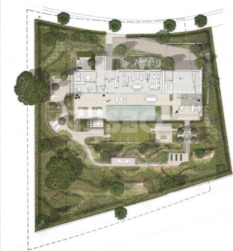 Elevated plot in Sotogrande Alto with panoramic views of the golf course and lake, featuring an approved contemporary project and ready to build.
