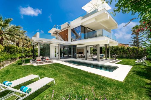 Modern beachside luxury villa with sea views