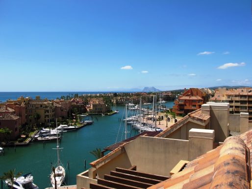 Spectacular views of Canals of Sotogrande, Mediterranean Sea, and Gibraltar, in clear days one can see the Rif mountains of Morocco.