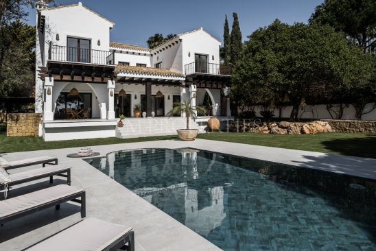 Newly refurbished Villa Alegria with sea views situated in Hacienda de las Chapas, Marbella.